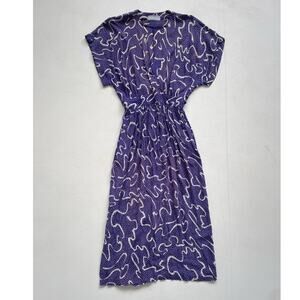 Vtg 80s Purple Geometric V Neck Dress / Sz S / Carol Anderson / Retro Polka Dot